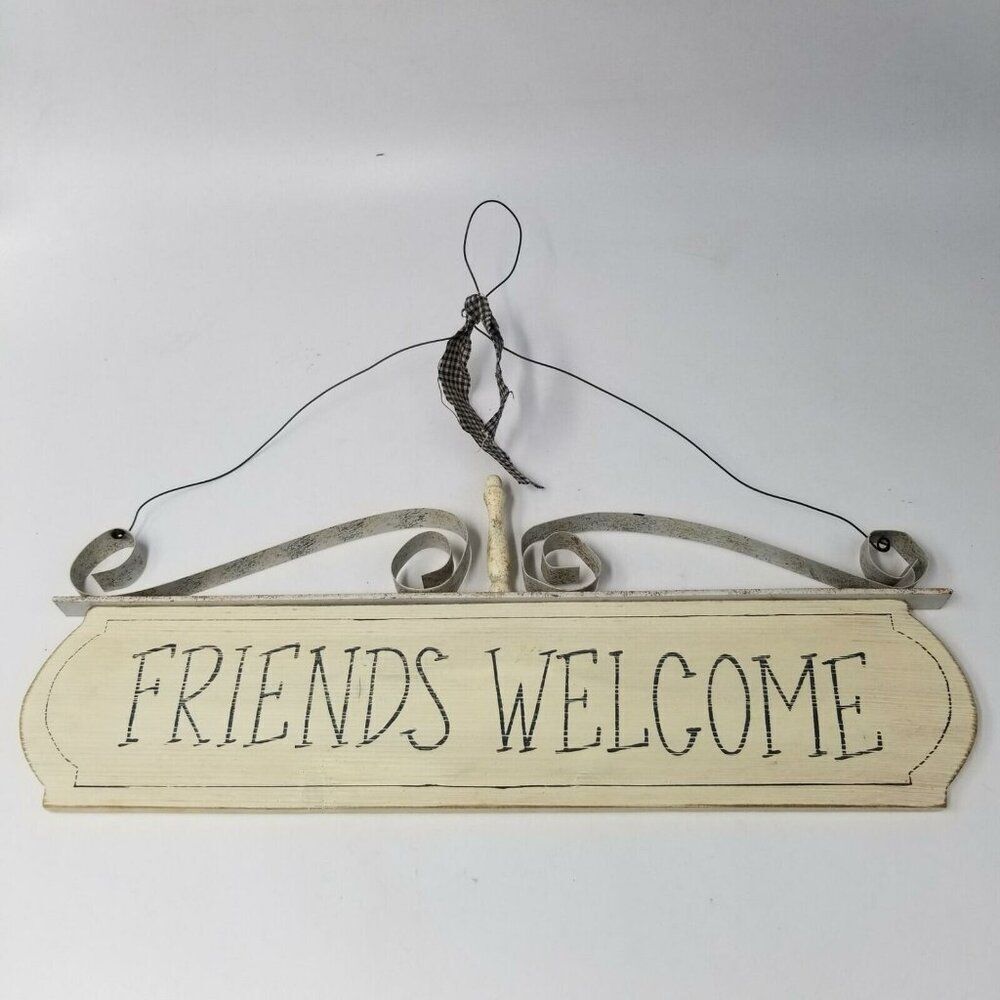 Wood Metal Sign Friends Welcome 15" New Decor Rustic Primitive